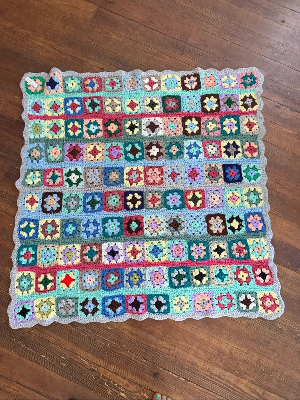Handmade Crochet Granny Square Afghan Throw Blanket Vintage Style 48x48 Colorful